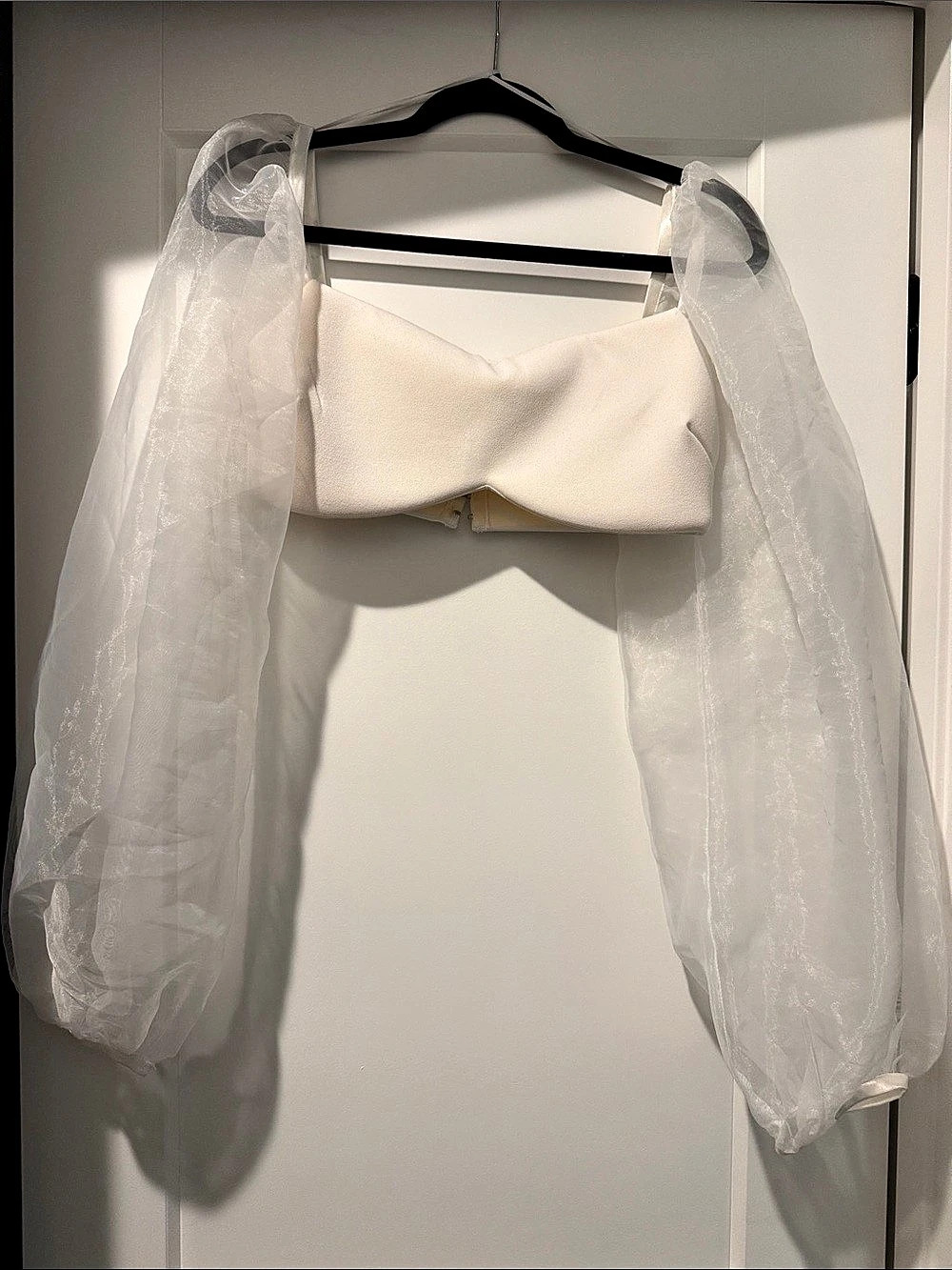 White Sheer Sleeve Crop Top